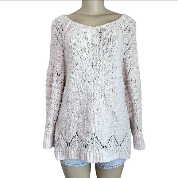 Anthropologie open knit design cream colored comfy Sweater Size Small⭐️ - Picture 6 of 8